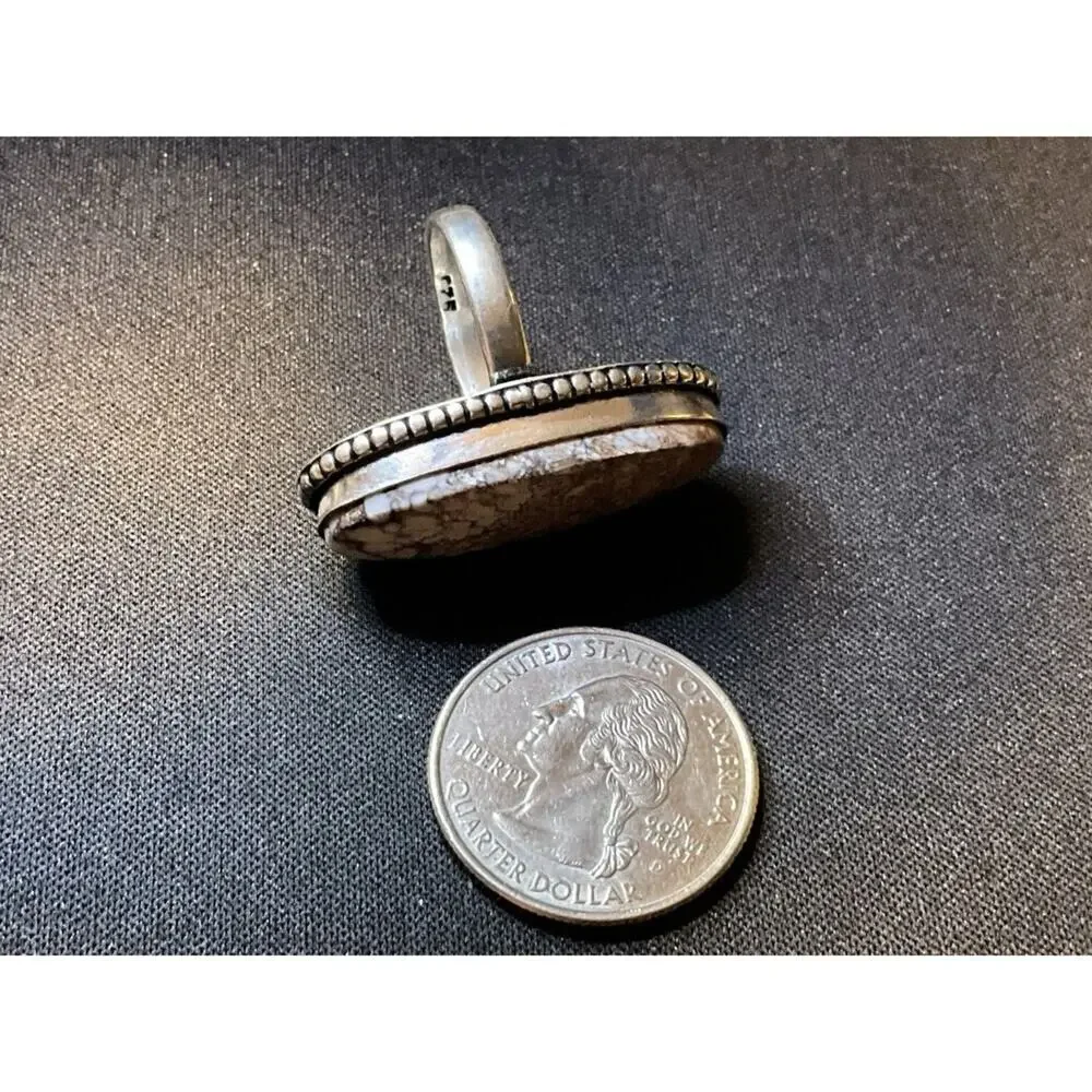 925 Sterling Silver Navajo Wild Horse Manesite Large Oval Ring Size 7